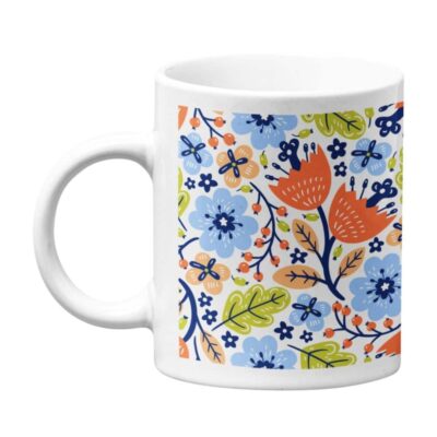 Exclusive Spring Floral Pattern Printed Ceramic Coffee Mug - White