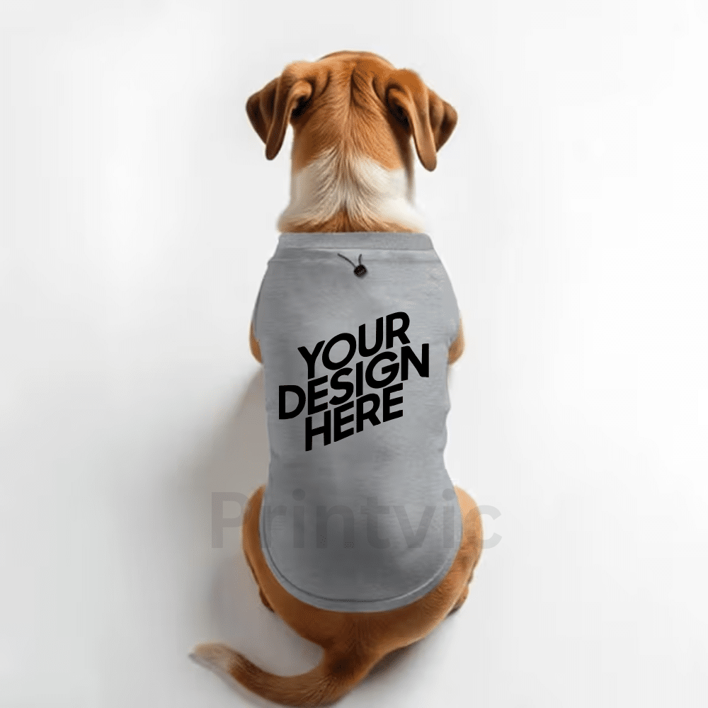 Custom Printed Grey Pet T-Shirt – Personalized Dog T-Shirt with Name – Soft & Comfortable Pet Clothing