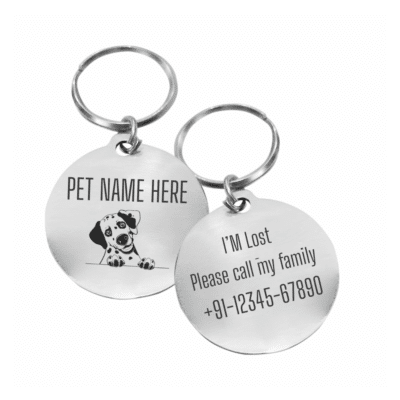 Personalized Circle Pet ID Tag – Custom Printed Stainless Steel Dog & Cat Name Tag with Phone Number